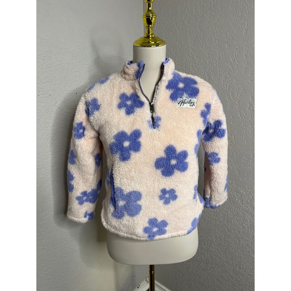 Hurley Other - Hurley Girls Sherpa Quarter Zip Pullover Floral Flower Cozy Soft M(7/8)